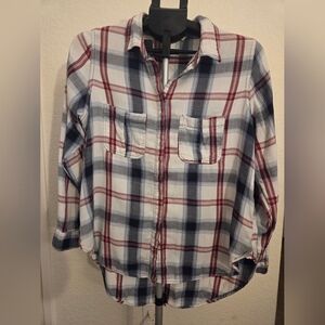 Cotton On Plaid Flannel Shirt Women’s Medium Button Down Burgundy Blue